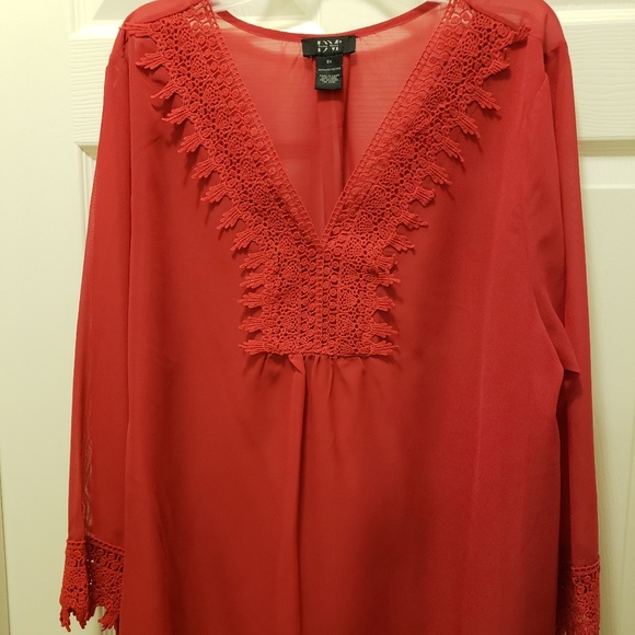 DM Donna Moore Red Sheer Blouse - Picture 2 of 4